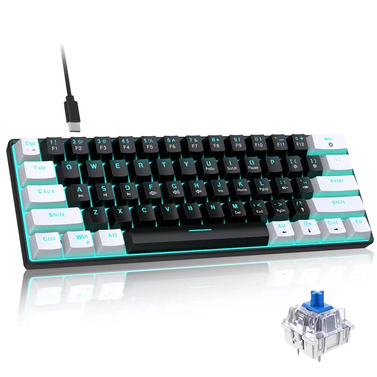Keyboard Gaming Blue Switch - Tastiera meccanica al 60%, tastiera da