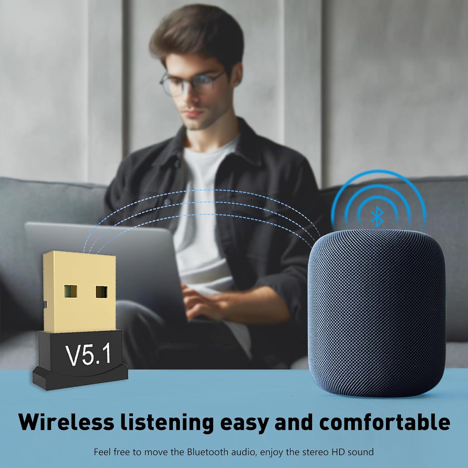 Gaming Keyboard Wireless - Adattatore Dongle Bluetooth 5.1 Wireless USB,