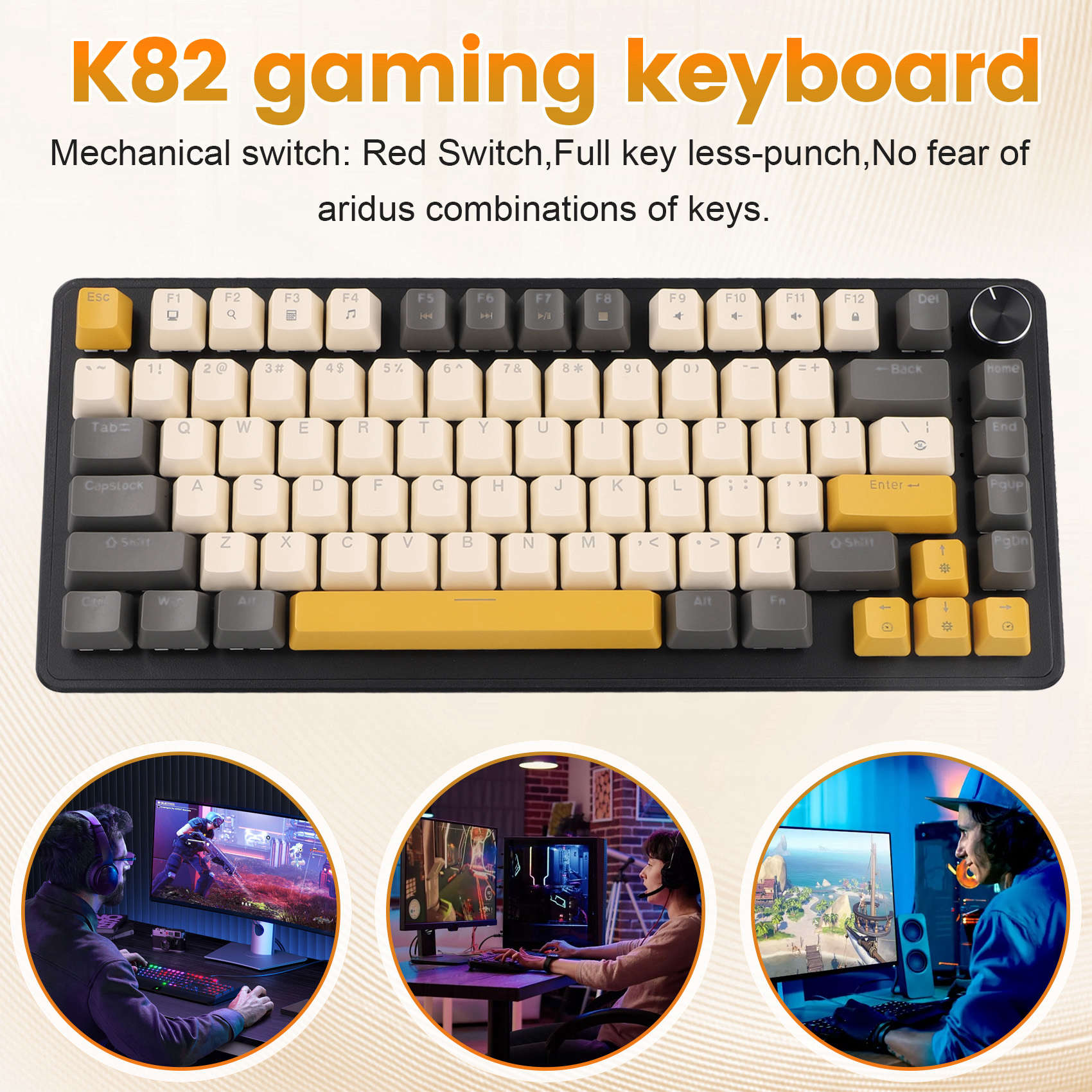 Keyboard Gaming Blue Switch - Tastiera da Gaming K82 con Manopola