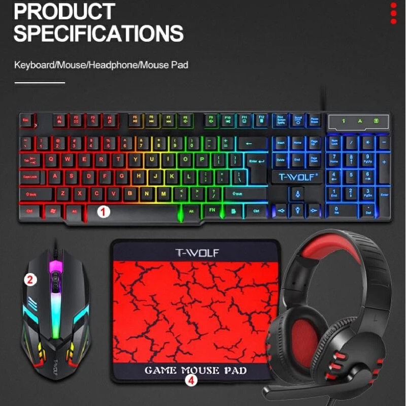 Gaming Keyboard Mouse And Headset Combo - Combo Gaming 4 in 1 con