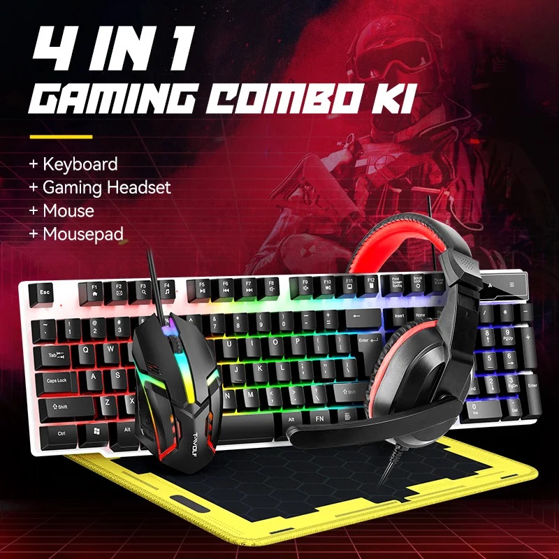 Gaming Keyboard Mouse And Headset Combo - NUOVO Set Gaming 4 in 1